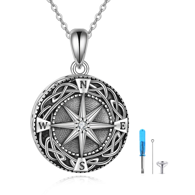 Sterling Silver Cubic Zirconia Celtic Knot & Compass Urn Necklace for Ashes-0