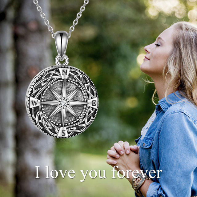 Sterling Silver Cubic Zirconia Celtic Knot & Compass Urn Necklace for Ashes-2