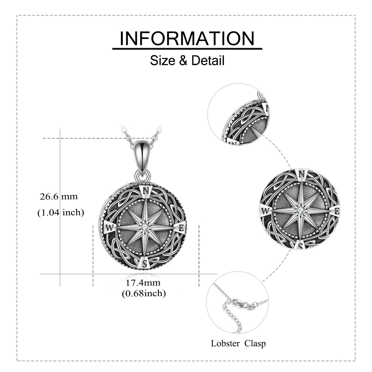 Sterling Silber Cubic Zirkonia keltischen Knoten & Kompass Urne Halskette-6