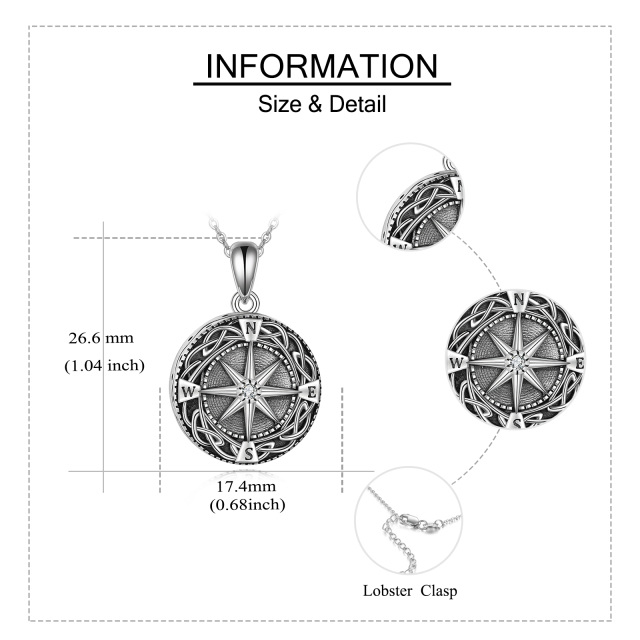 Colar de prata esterlina com zircónias cúbicas, nó celta e bússola-5