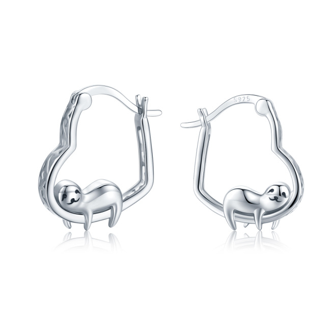 Sterling Silver Sloth Huggie Hoop Earrings-1