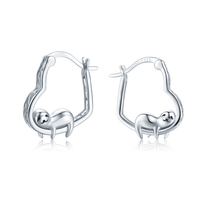 Sterling Silver Sloth Hoop Earrings-1