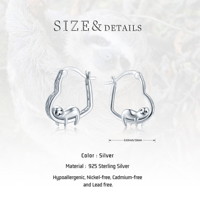 Sterling Silver Sloth Huggie Hoop Earrings-4