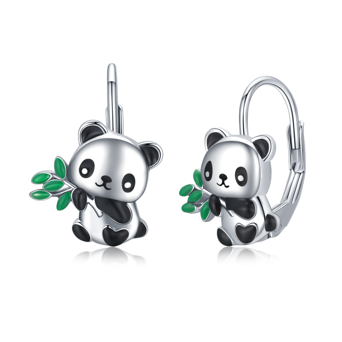 Sterling Silver Panda Lever-back Earrings-1