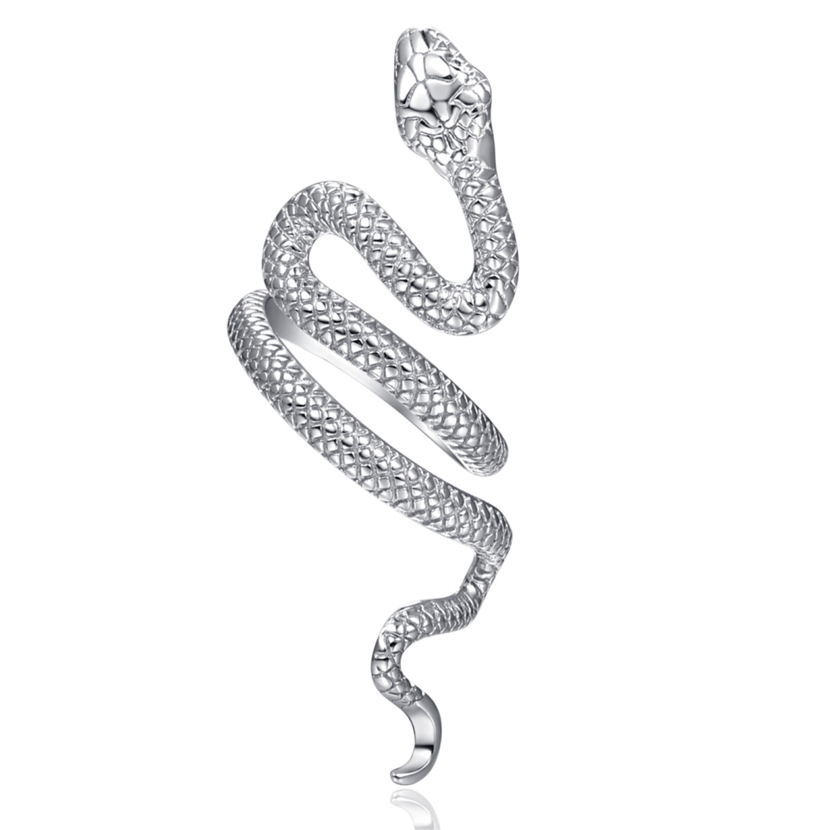 Anillo abierto de plata de ley con forma de serpiente de cascabel-1