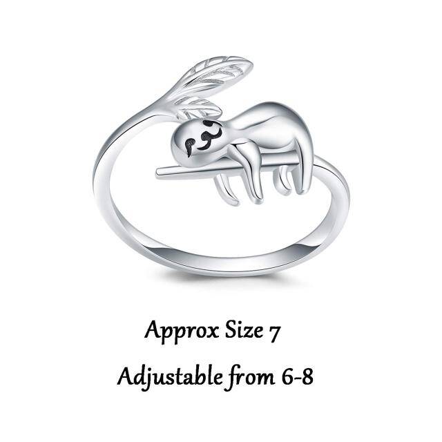 S925 prata esterlina ajustável banda aberta bonito preguiça animal anel jóias-3