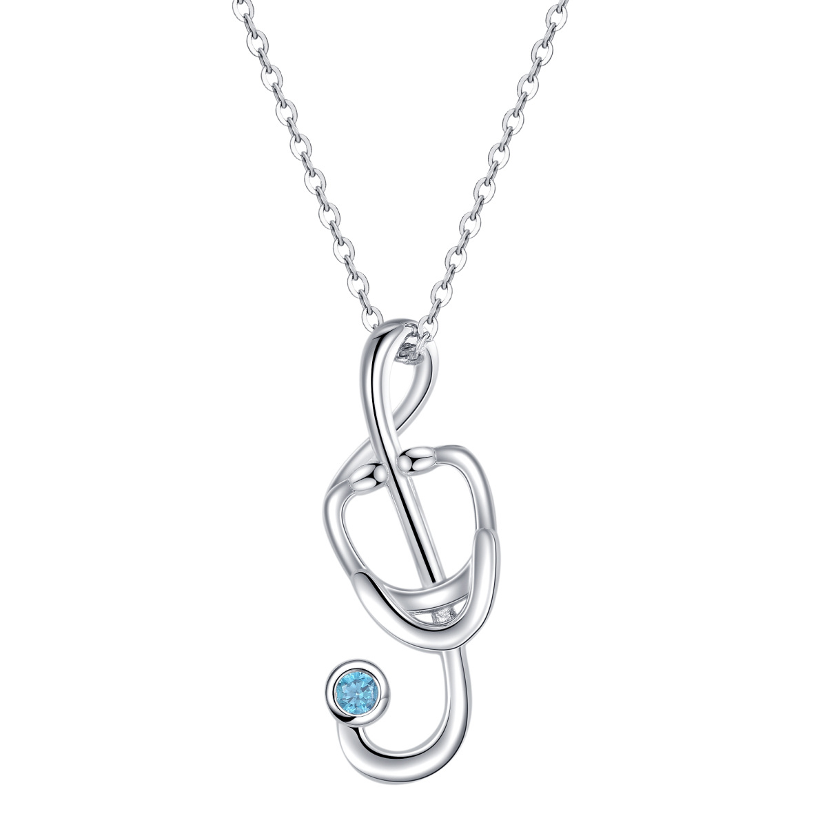 Sterling Silver Round Opal Stethoscope Pendant Necklace-1