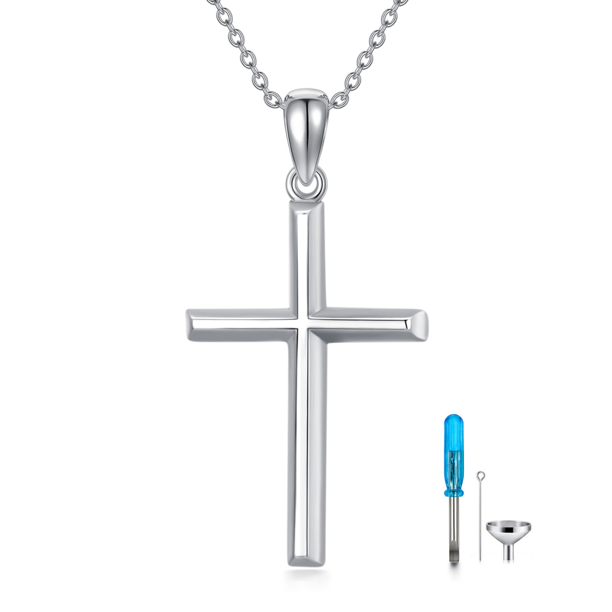 Sterling Silber 3D eckigen Kreuz Urne Halskette für Asche-1