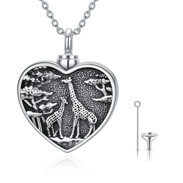 Sterling Silver Giraffe & Heart Urn Necklace for Ashes-4