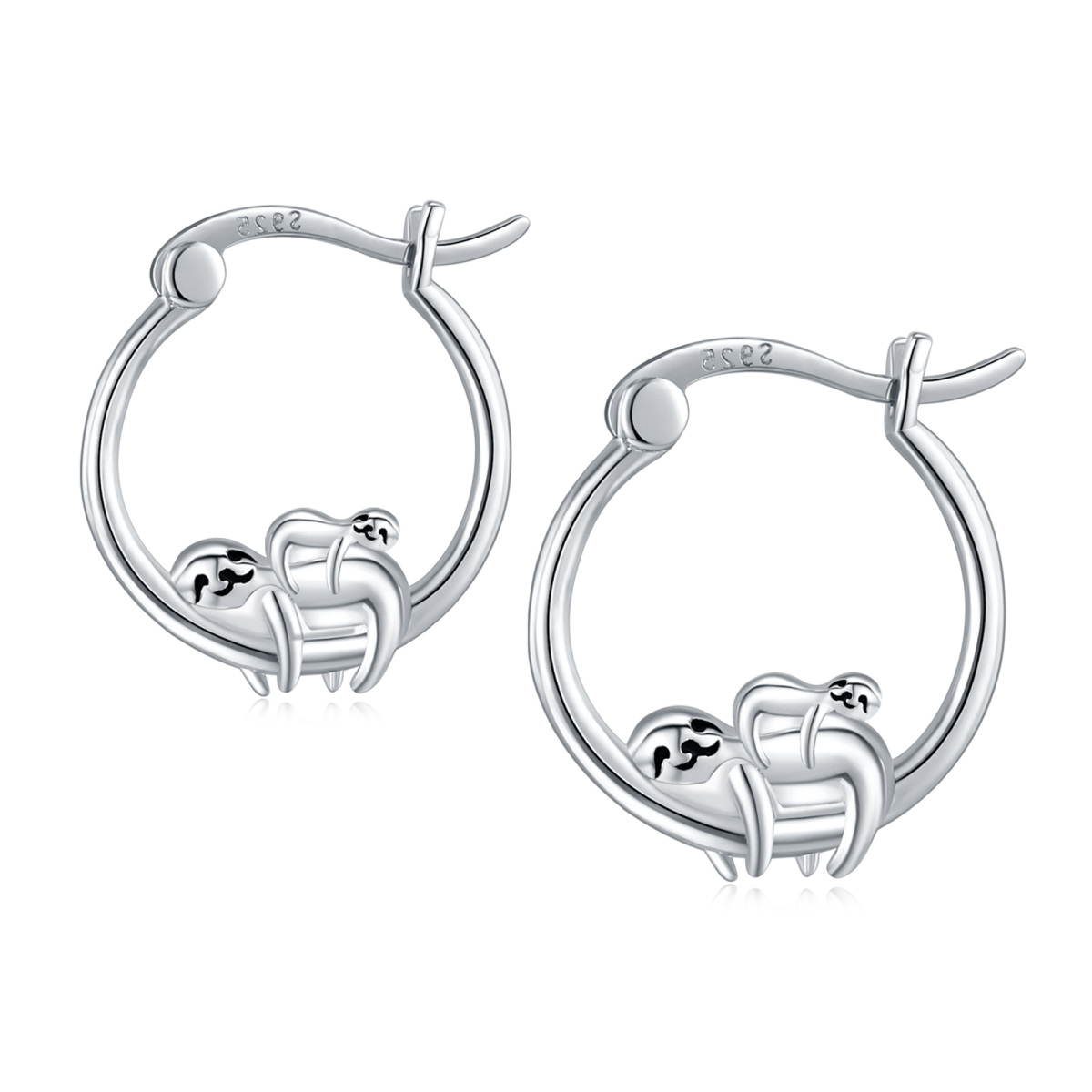 Sterling Silver Sloth Hoop Earrings-1