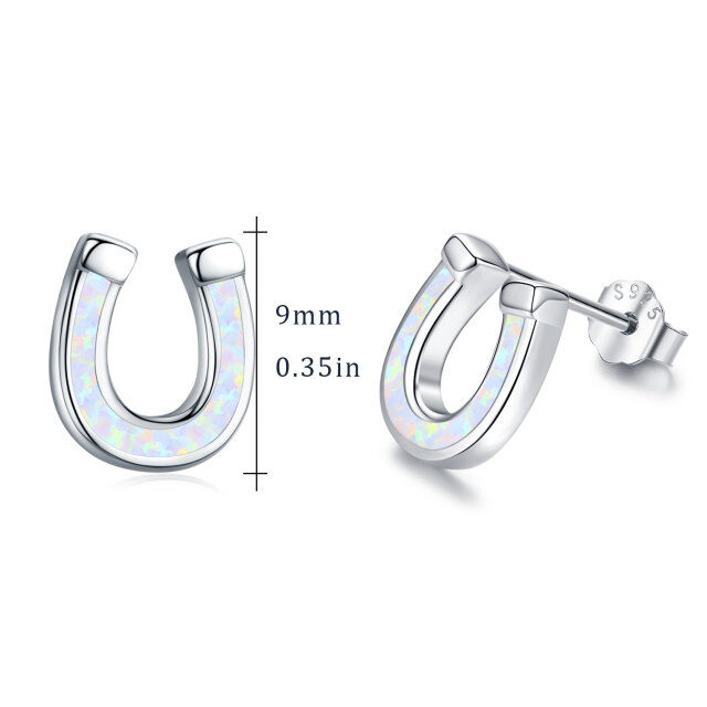 Sterling Silver Opal Horseshoe Stud Earrings-6