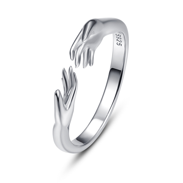 Sterling Silver Hold Hands Open Ring-0
