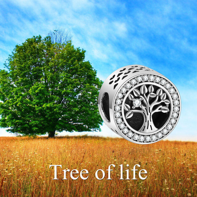 925 Sterling Silver Zircon Family Tree of Life Charm Bead for Bracelets-2