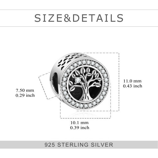 925 Sterling Silver Zircon Family Tree of Life Charm Bead for Bracelets-5