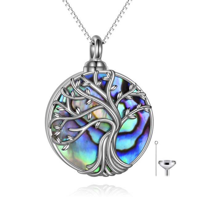 Sterling Silver Round Abalone Shellfish Tree Of Life Urn Necklace for Ashes-0