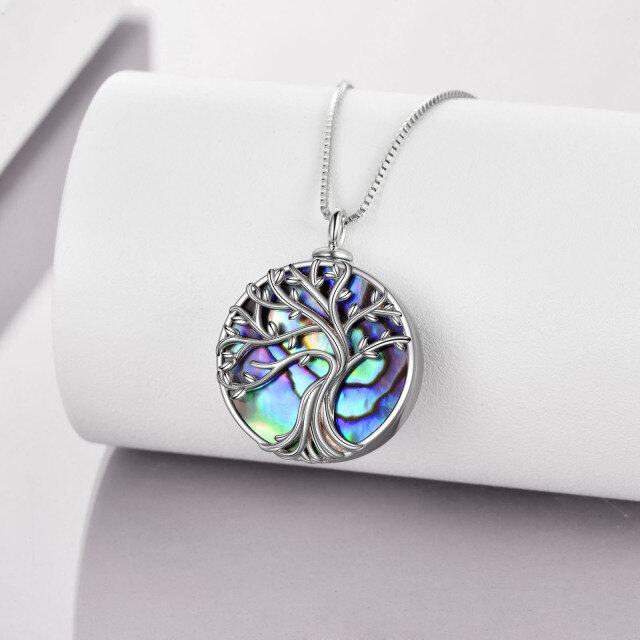 Sterling Silver Round Abalone Shellfish Tree Of Life Urn Necklace for Ashes-2