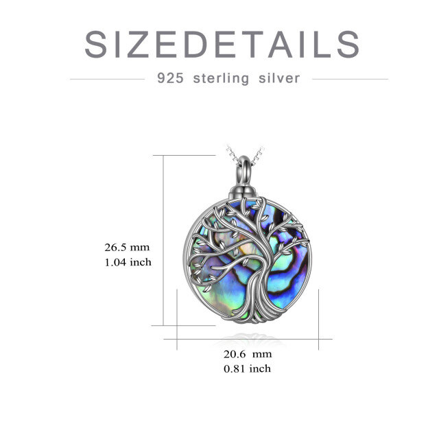 Sterling Silver Round Abalone Shellfish Tree Of Life Urn Necklace for Ashes-5