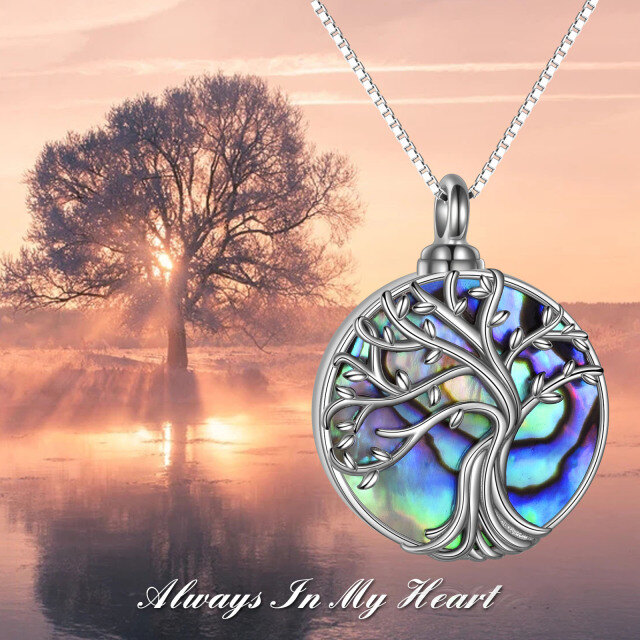 Sterling Silver Round Abalone Shellfish Tree Of Life Urn Necklace for Ashes-4