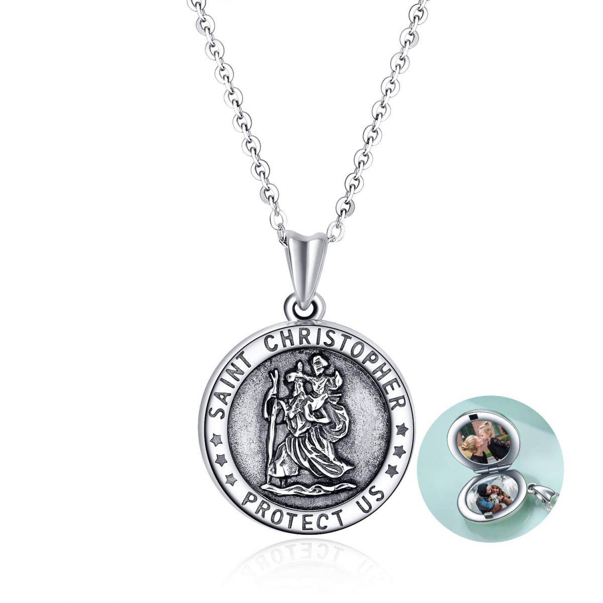 Collier en argent Saint-Christophe avec photo personnalisée et mot gravé-1