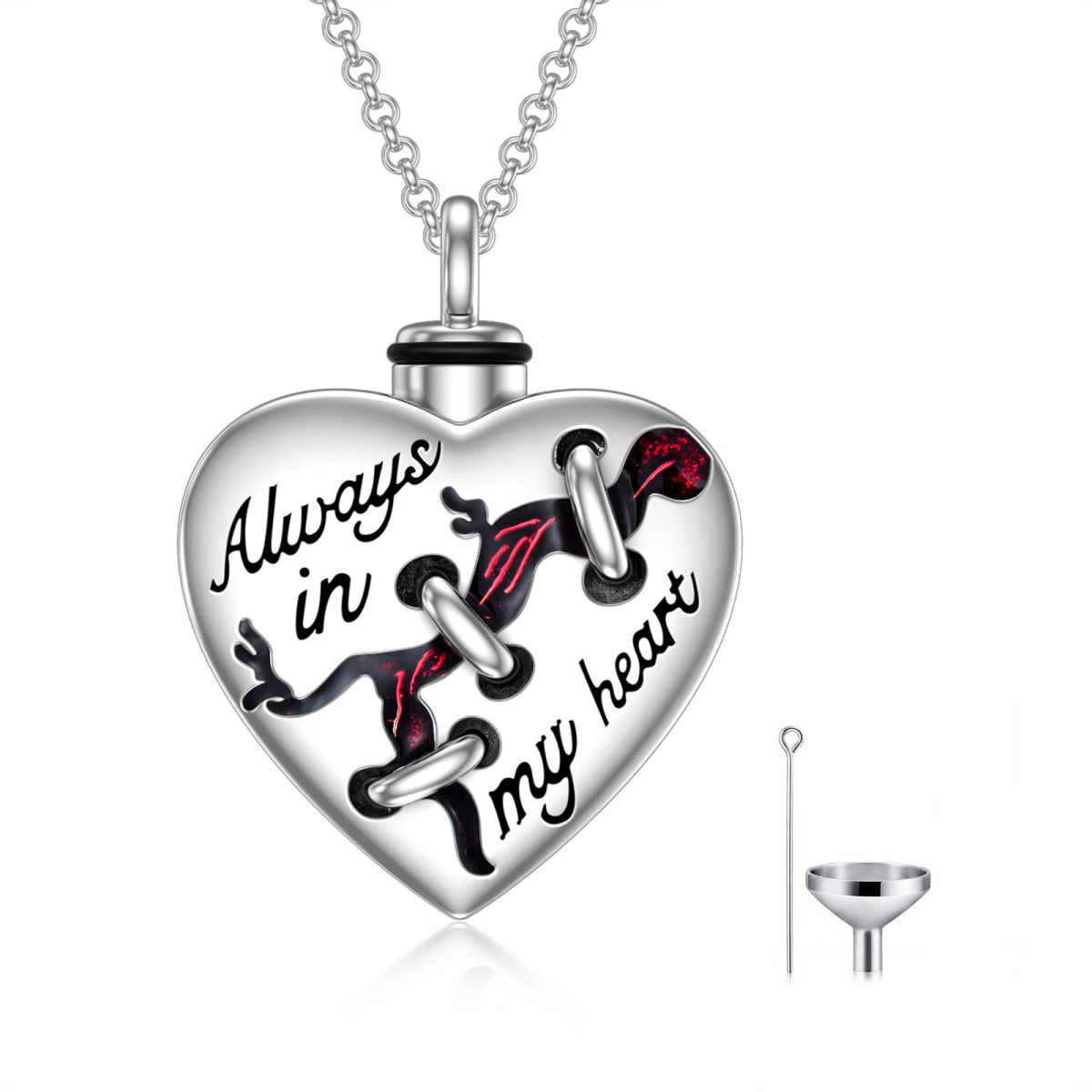 Sterling Silver Heart Urn Necklace for Ashes Engraved Always in My Heart-1