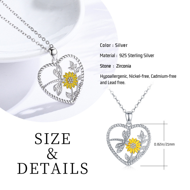 Sterling Silver Two-tone Cubic Zirconia Sunflower Pendant Necklace-5
