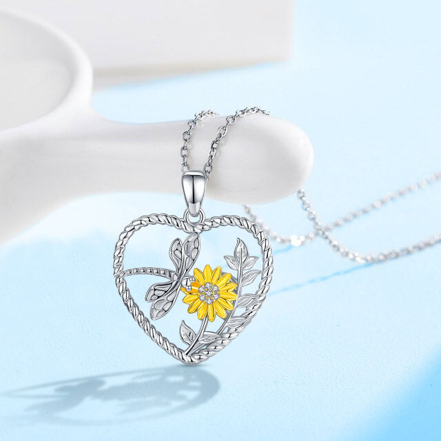 Collier avec pendentif tournesol en argent sterling et oxyde de zirconium bicolore-6