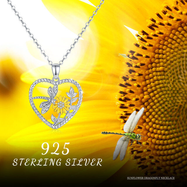 Sterling Silver Two-tone Cubic Zirconia Sunflower Pendant Necklace-7