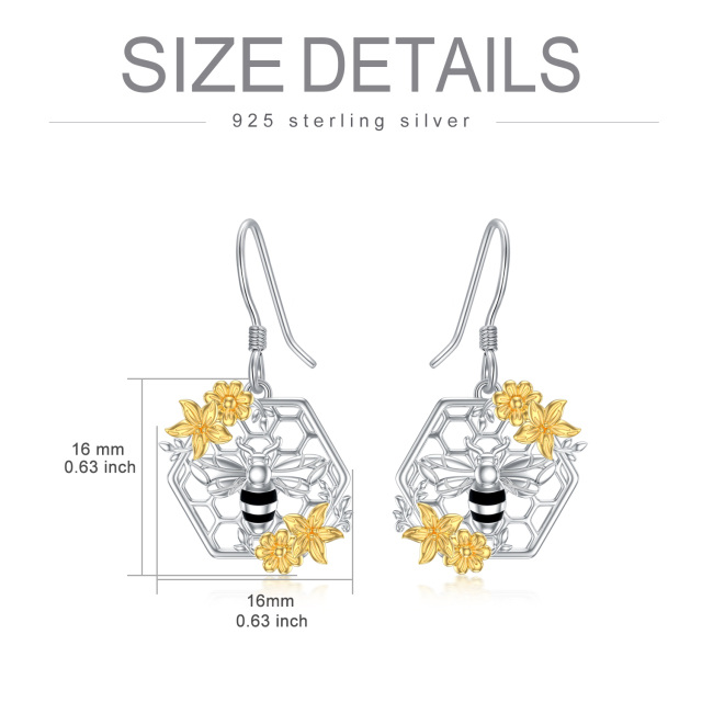 Boucles d'oreilles pendantes tournesol bicolores en argent sterling-2