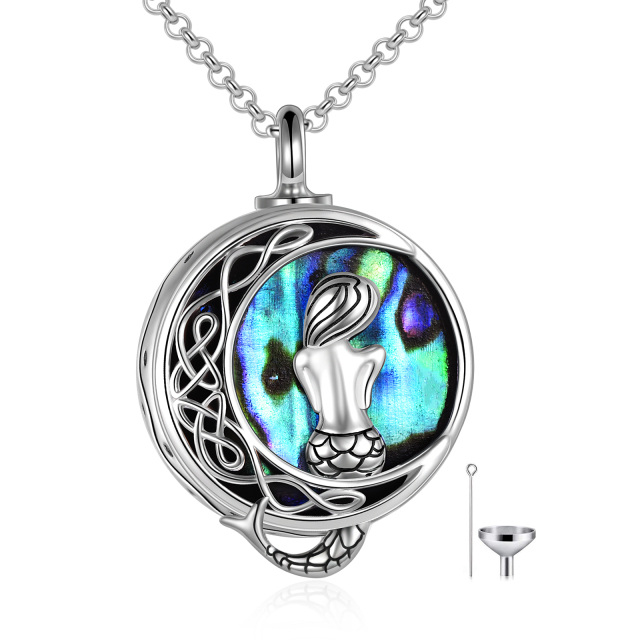 Collana di urna per ceneri in argento sterling con crostacei abalone e sirena con parola incisa-1