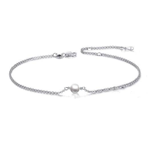 Sterling Silver Circular Shaped Pearl Single Layer Anklet