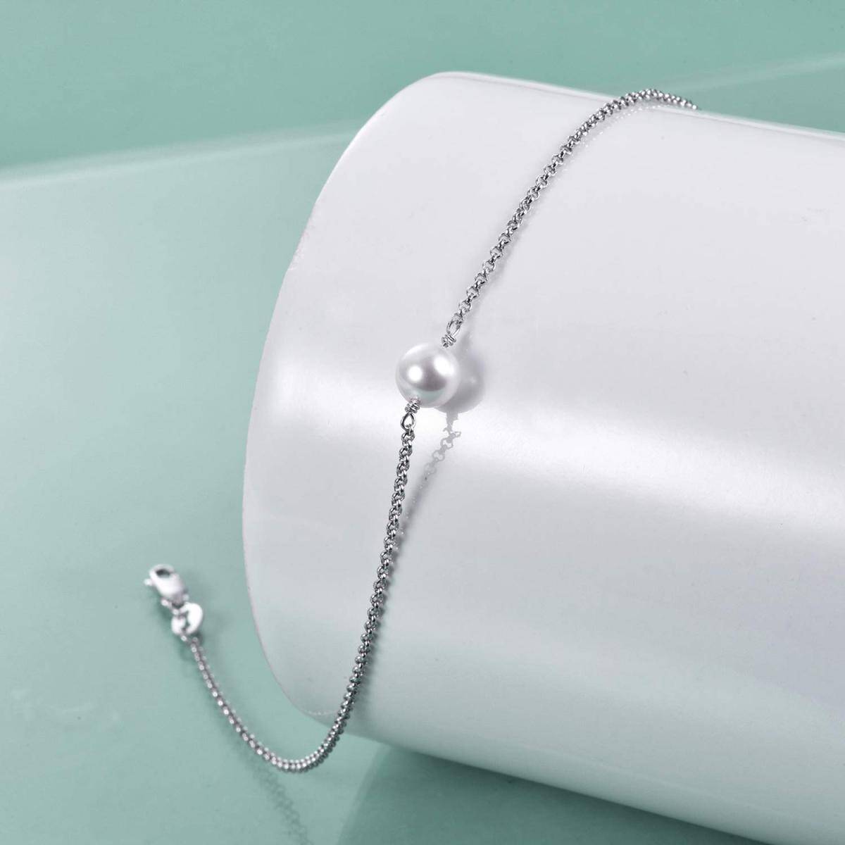 Sterling Silver Circular Shaped Pearl Single Layer Anklet-4