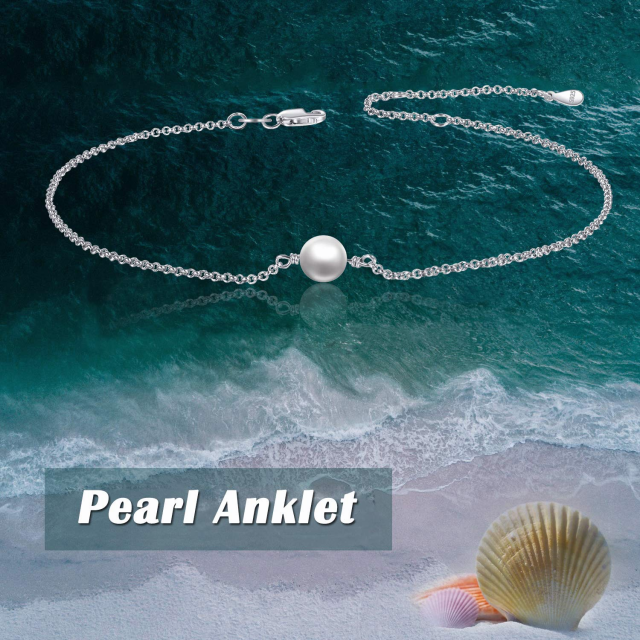 Sterling Silver Circular Shaped Pearl Single Layer Anklet-6