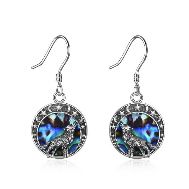 Sterling Silver Abalone Shellfish Wolf Drop Earrings-4