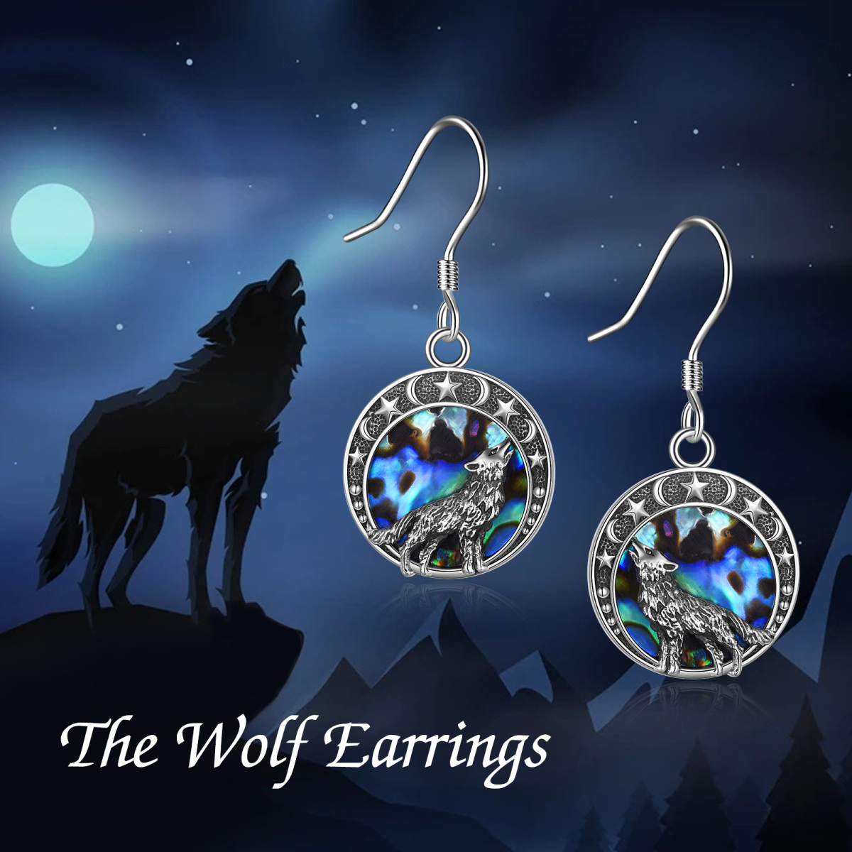 Sterling Silver Abalone Shellfish Wolf Drop Earrings-6