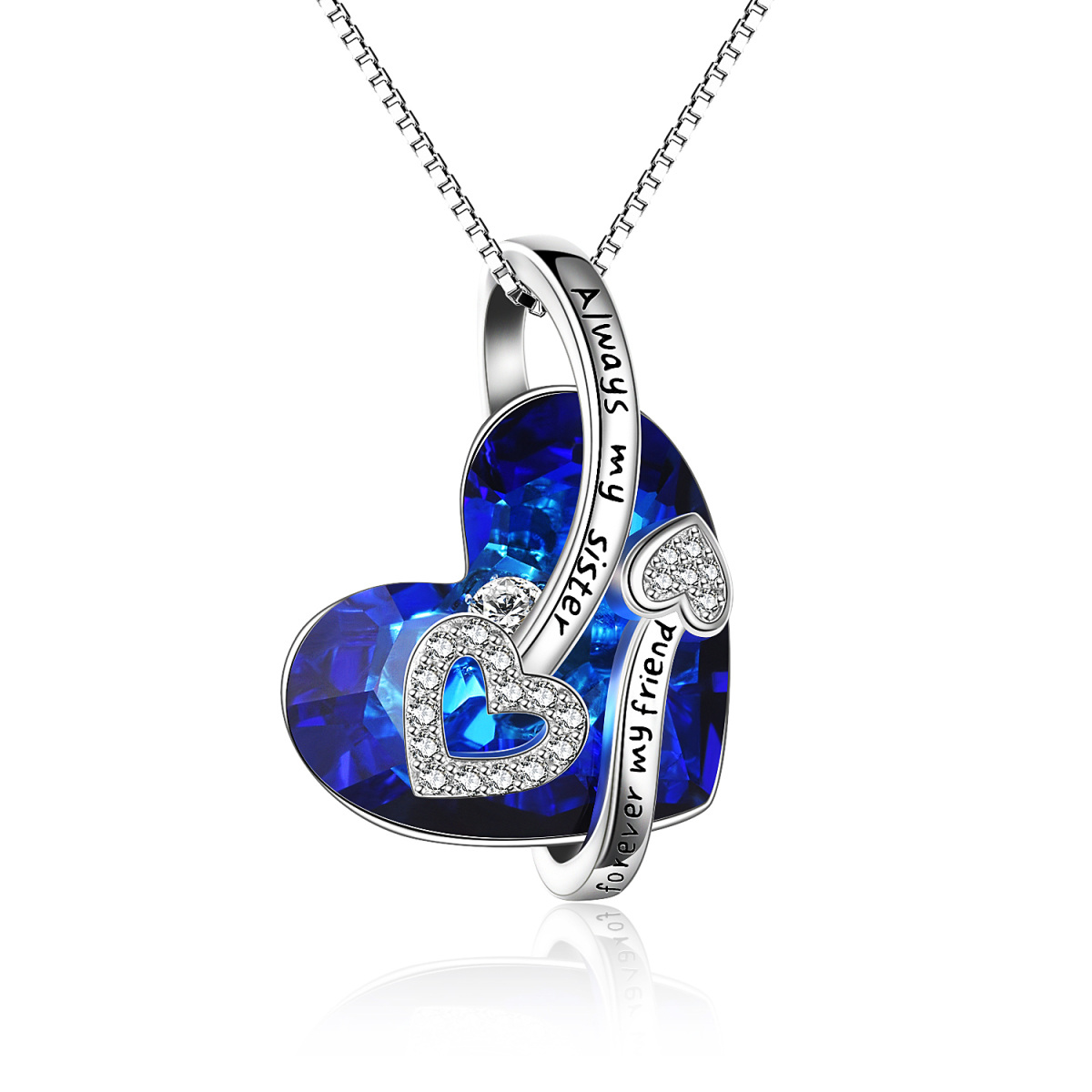 Collier en argent sterling avec pendentif en cristal en forme de coeur et mot gravé-1