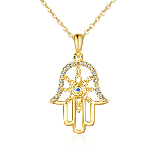 14K Gold Hamsa Necklace for Women Hand of Fatima with Evil Eye Necklace