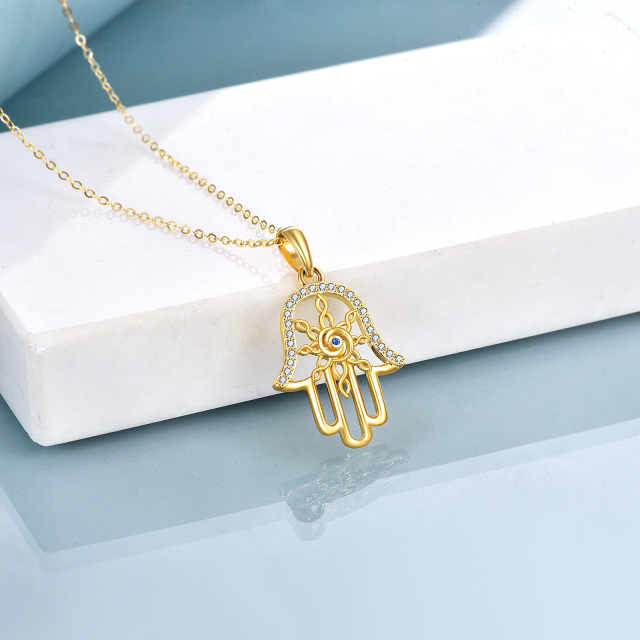 Colar com pingente de mão Hamsa de mau olhado em ouro 14K-2