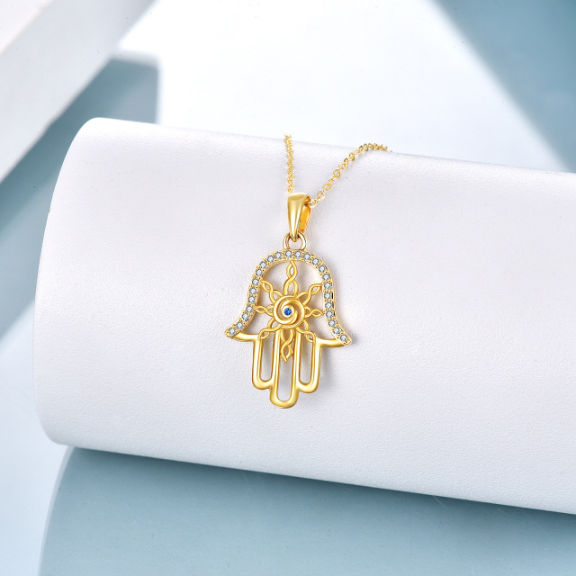 Colar com pingente de mão Hamsa de mau olhado em ouro 14K-3