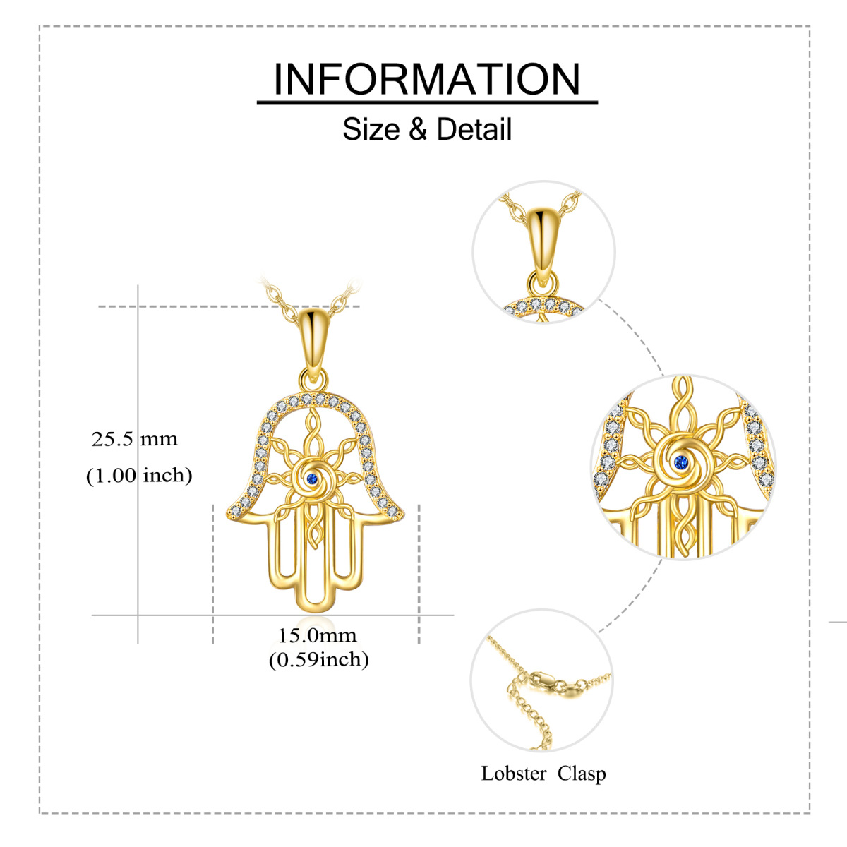 14K Gold Böses Auge & Hamsa Hand Anhänger Halskette-6