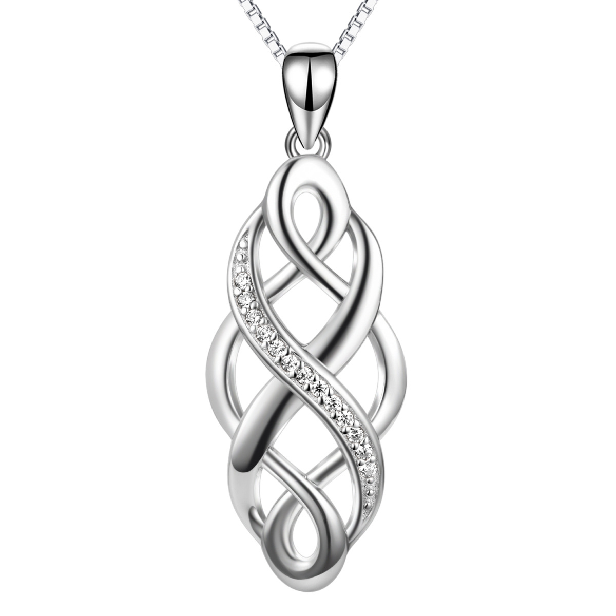 Sterling Silver Cubic Zirconia Celtic Knot & Infinity Symbol Pendant Necklace-1