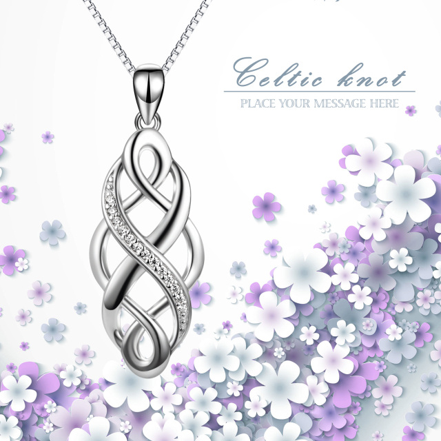 Sterling Silber Cubic Zirkonia keltischen Knoten & Infinity Symbol Anhänger Halskette-4