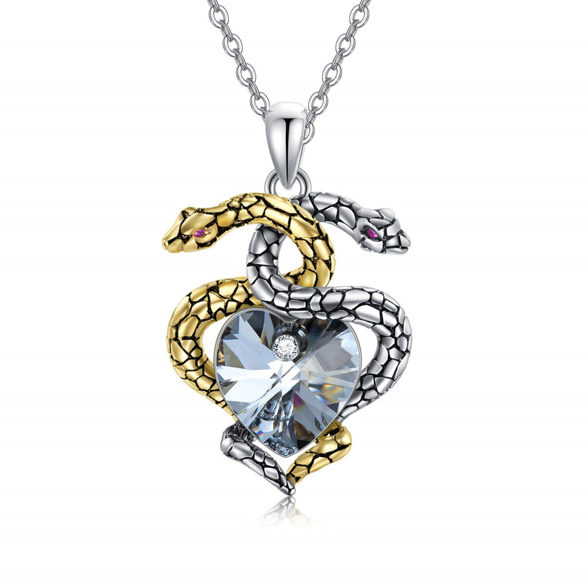Sterling Silver Heart Crystal Snake Pendant Necklace-1