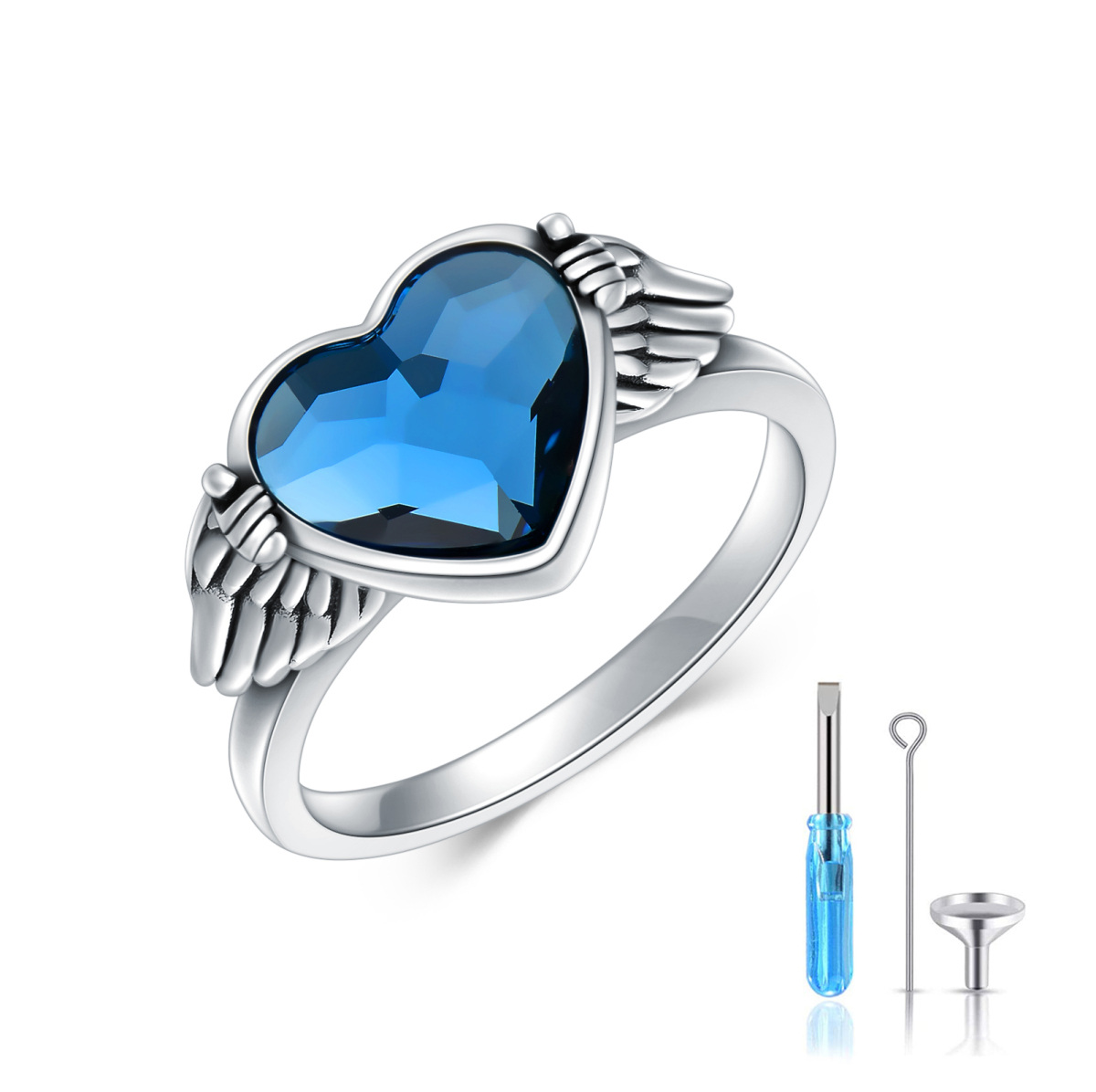 Sterling Silver Heart Crystal Heart Urn Ring-1