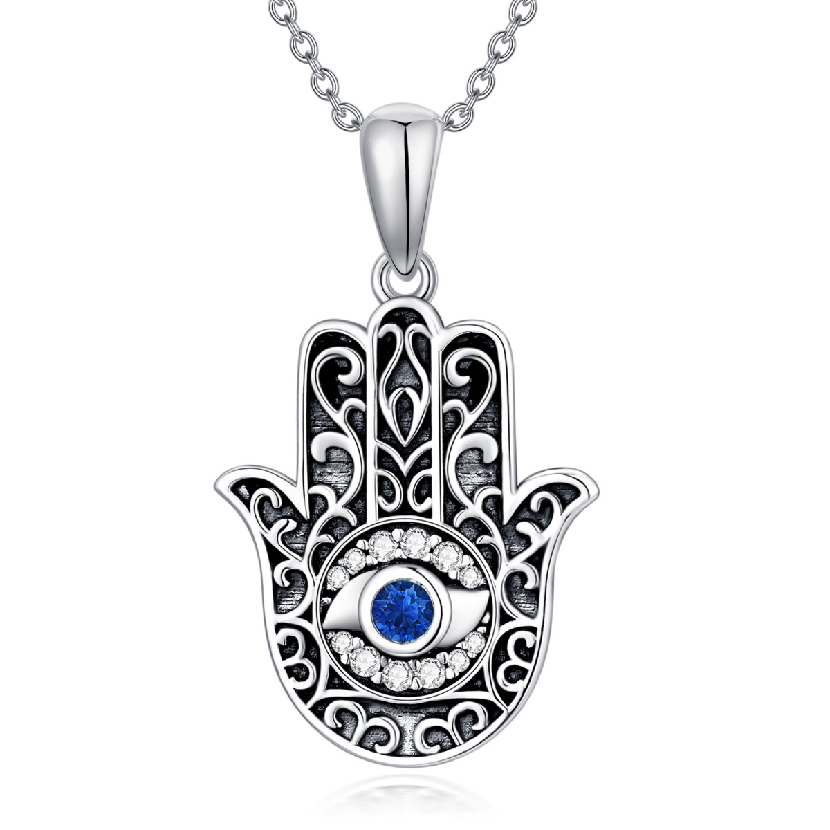 Collier en argent sterling avec pendentif Hamsa en cristal de forme circulaire-1