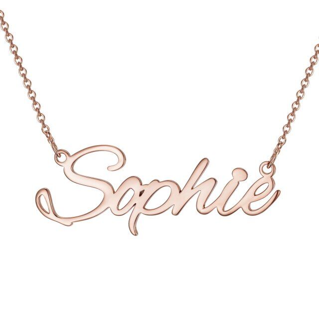 Sterling Silver with Rose Gold Plated Personalized Classic Name Pendant Necklace-0