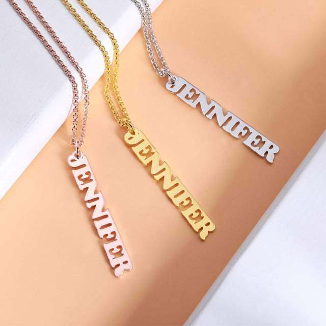 Sterling Silver with Rose Gold Plated Personalized Classic Name Pendant Necklace-2