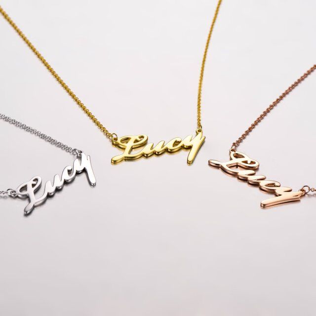 Collar Colgante con Nombre Clásico Personalizado en Plata de Ley con baño de Oro Rosa-3