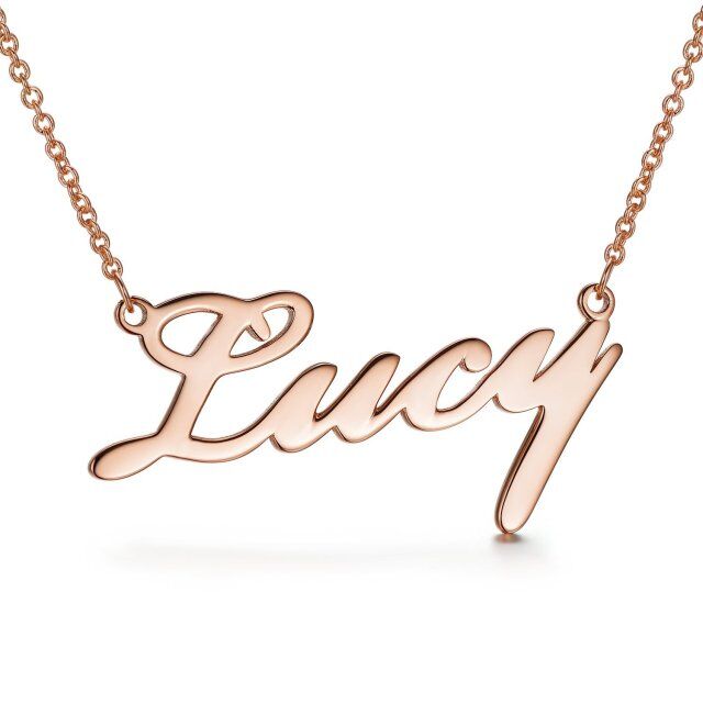 Collar Colgante con Nombre Clásico Personalizado en Plata de Ley con baño de Oro Rosa-0