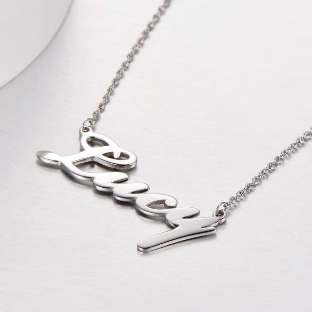 Sterling Silver with Rose Gold Plated Personalized Classic Name Pendant Necklace-2