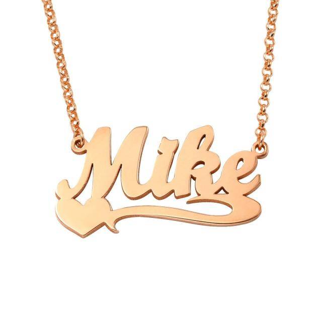 Sterling Silver with 14K Rose Gold Plated Personalized Classic Name & Heart Pendant Necklace-0